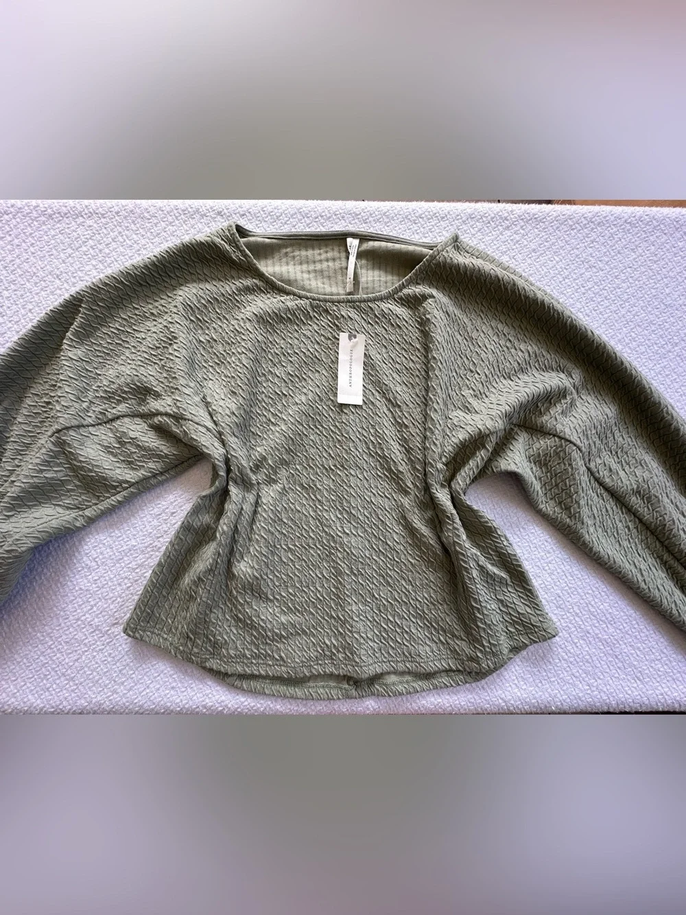 NEW Anthropologie Olive Textured Waffle-Knit Long Sleeve Top